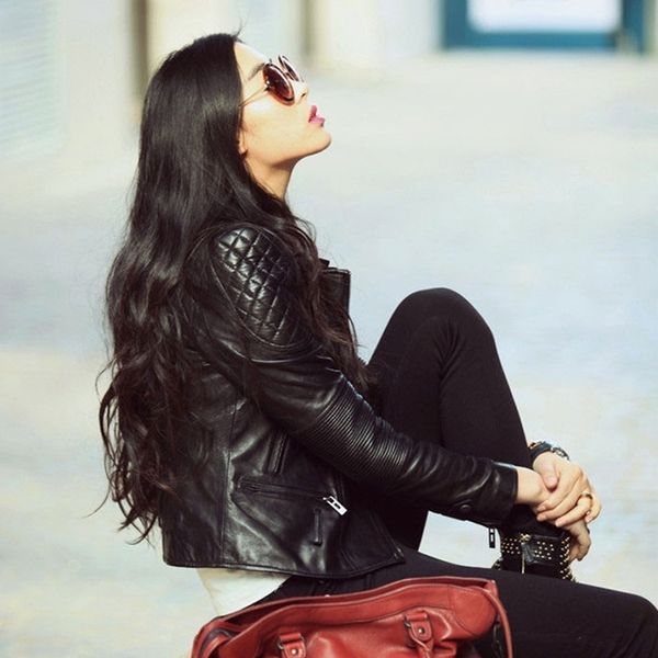 

leather women's jacket women's 2021 fat mm autumn slim pu leather jacket, Black