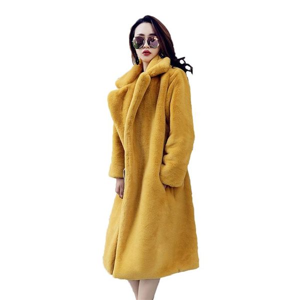 

women's fur & faux coat women 2021 autumn winter plus size loose korean pink yellow gray fashion long keep warm jacket n1213, Black