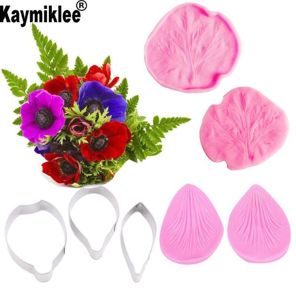 

cake tools anemone petal veiner &cutter silicone mould flower fondant gumpaste candy mold decorating ,sugarcraft cs217