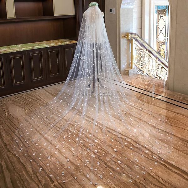 

bridal veils one-layer wedding veil with flowers for bride 4 meters long, Black