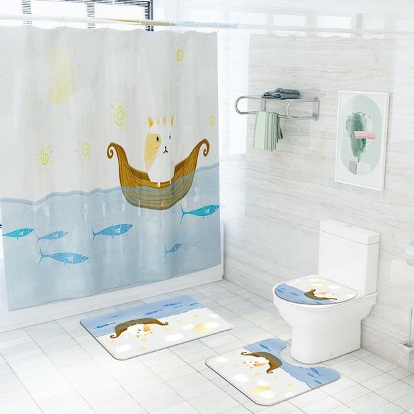 

absorbent toilet mat non-slip foot mats for bathroom carpet rug flannel u-shaped shower curtain and bath set