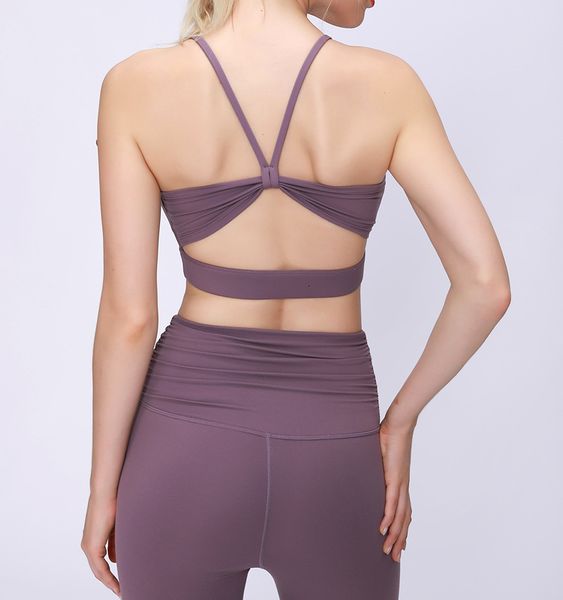 

sports back with bra cushion fitness slim band sling yoga suit, Gray