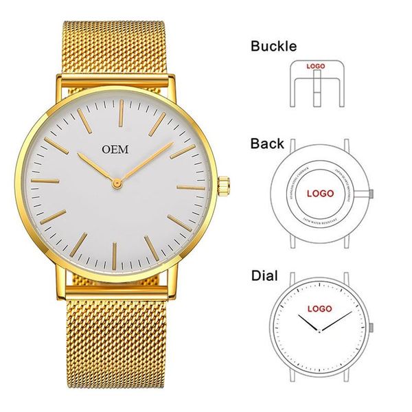 

wristwatches customize watch picture brand logo men women stainless steel mesh band water resistant 3atm, Slivery;brown