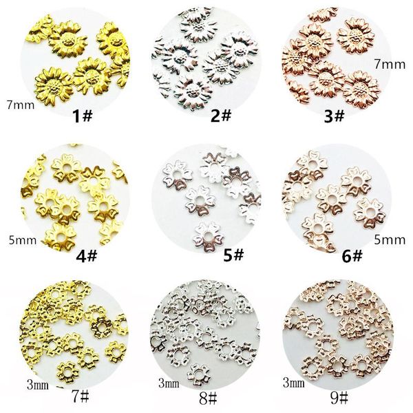 

1000pcs/pack korea 3d alloy nail art parts kawaii flower rivet accessories charm deco supplies for professionals decorations, Silver;gold