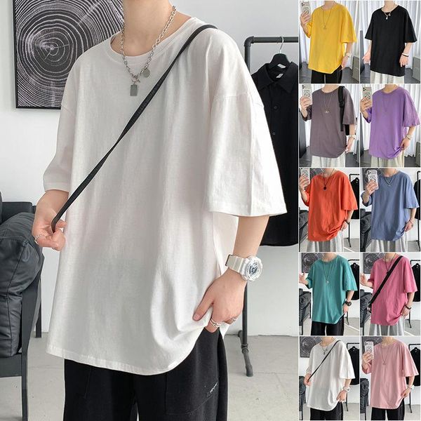 

men's t-shirts large size t-shirt 2021 summer 10 color pure cotton thin section breathable solid fashion casual s-5xl, White;black