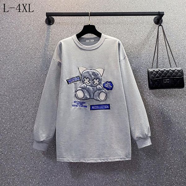 

plus size t-shirt spring autumn women embroidery cartoon floral sweatershirt woman casual femme pullover ladies arrival hoodie 2021