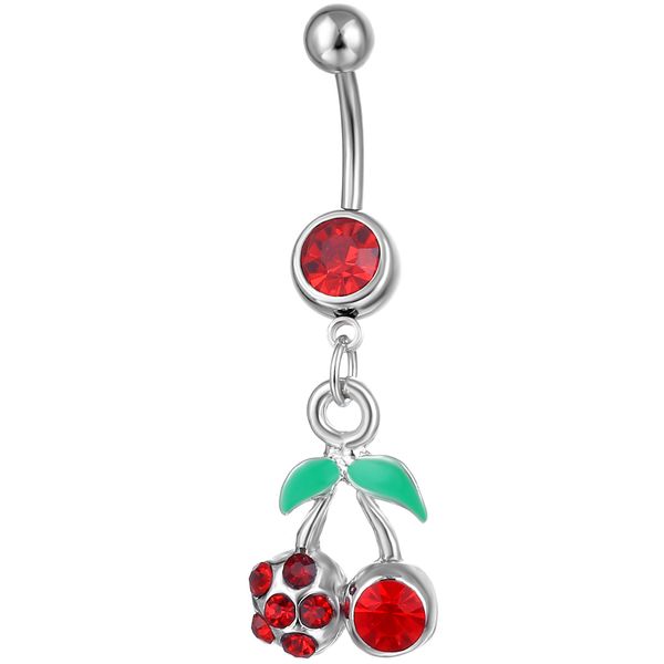 

d0176 cherry body piercing jewelry belly button navel rings red color, Silver