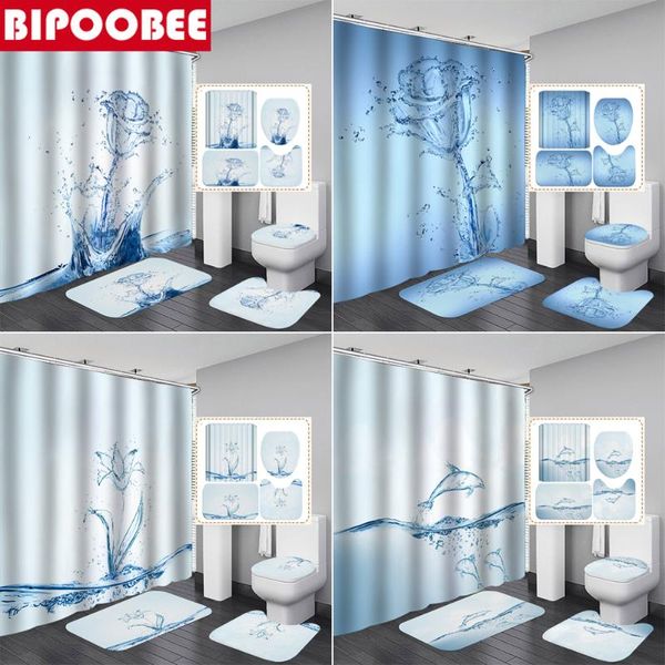 

shower curtains water styling creativity bathroom curtain set bath mats rugs rose dolphin pattern pedestal carpet lid toilet cover