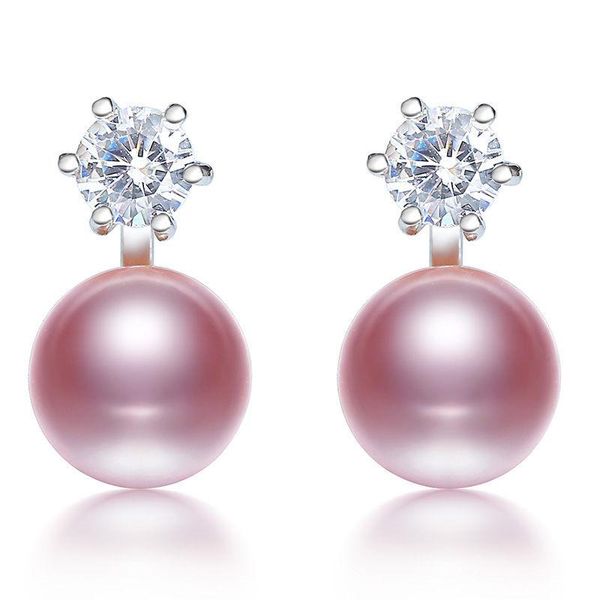 

stud daimi 8-9mm pearl studs earrings zircon mosaic simple for women gift, Golden;silver