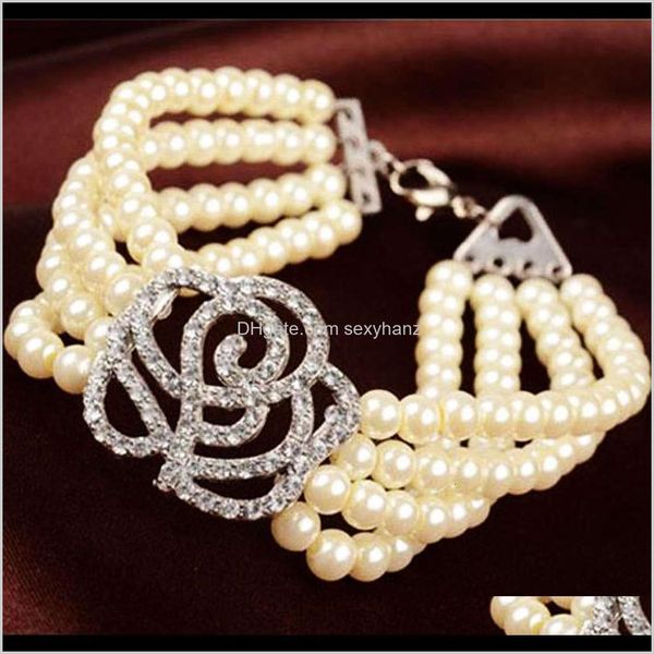 

link, chain bracelets drop delivery 2021 link selling jewelry fashion diamond inlaid rose four layer pearl elastic womens bracelet n5qfu, Black