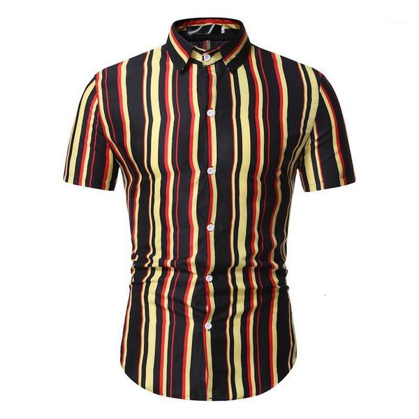 

men's casual shirts brand stripe print plaid for slim fit breathable summer short sleeve1 ron1, White;black