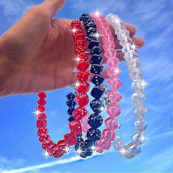 

chains colorful acrylic dice beads stretch choker funny party game lucky necklace women fashion jewerly, Silver
