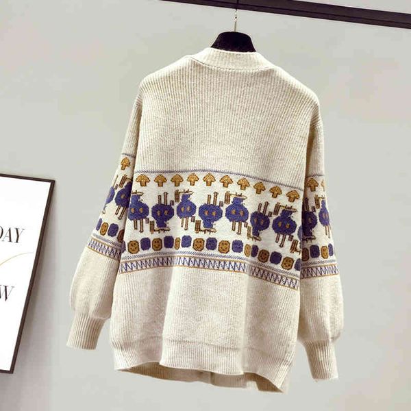 

women's sweaters azyt autumn winter cardigan vintage style print medium oversized crochet casual v jacket neck sweater kngm, White;black