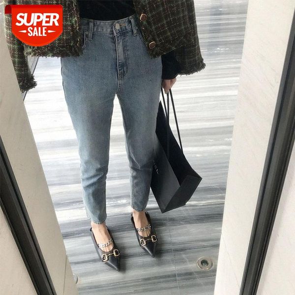 

jeans straight leg pants, thin legs, small feet, nine-point #uz8w, Black;white