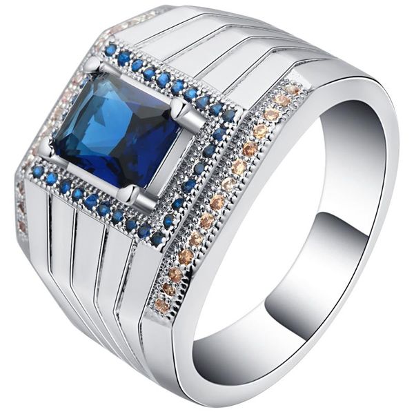 Eheringe Hyperbolic Royal Blue Zirkonia Geometrisches Design Ring Silber Farbe Große runde Bänder Finger für Frauen Männer Vintage