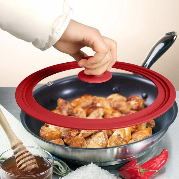 

pans glass wok lid 28-30-32cm food grade silicone frying pan lids round stock pot cover multifunction home supplies for kitchen tools
