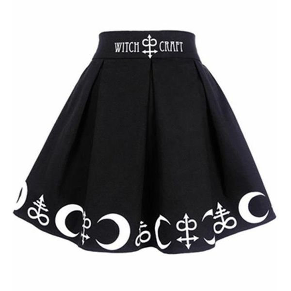 

skirts 2021 harajuku punk rock gothic skirt black women witch moon printed high waist craft star print goth pleated