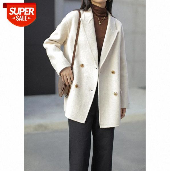 

double-faced wool double-breasted short coat korean style loose little woolen women 10710 #x69d, Black;gray