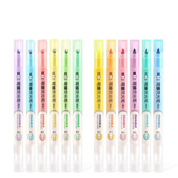 

highlighters 6 pieces/set of erasable highlighter marker pen crayon liquid chalk student office hand account multi-color, Black;red
