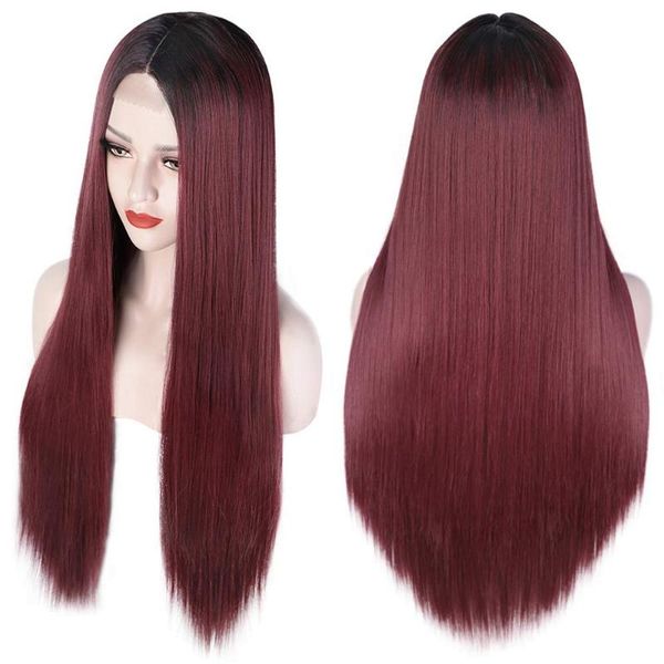

synthetic wigs wine ombre small lace wig long straight for women cosplay party fake hair natural looking, Black