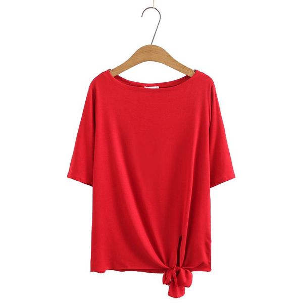 

plus size t-shirt o neck bow solid color cotton women losse short sleeve tshirts 2021 summer casual lady t shirts female top, Black