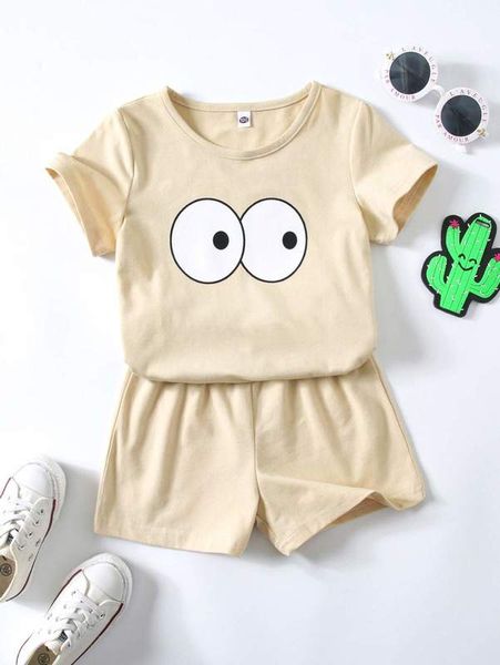 

toddler boys cartoon graphic tee with shorts she, White