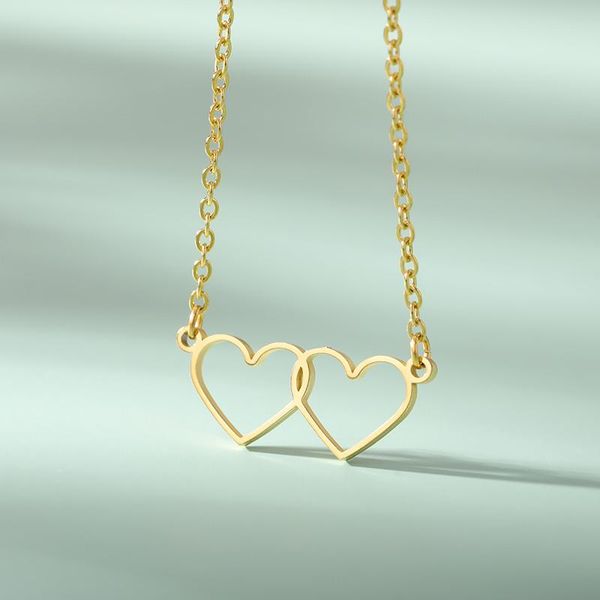 

pendant necklaces dainty heart necklace for women stainless steele double choker cute jewelry gift, Silver