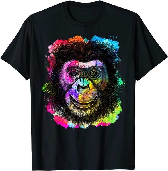 

women's t-shirt kaixiaz tee funny monkey face on colorful painting art gift - chimpanzee, White