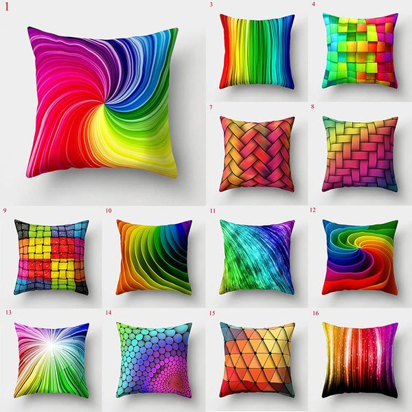 

pillow case rainbow cushion cover colorful geometric feather polyester decor for home car sofa