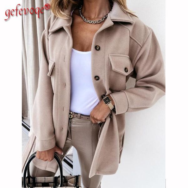 

women's wool & blends 2021 autumn winter woolen coat fashion cold protection keep warm overcoat ladies windbreaker button pocket cardig, Black
