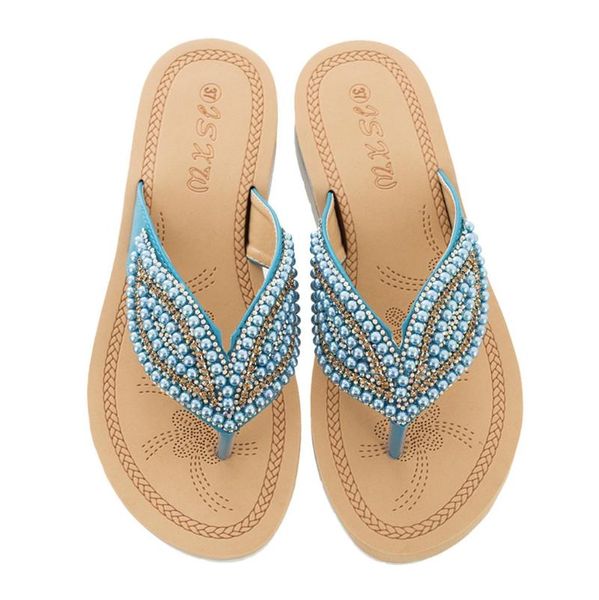 

shoes women fashion solid pu bohemia string bead flat flip-flop beach casual summer chaussure woman sandals jan13 slippers, Black