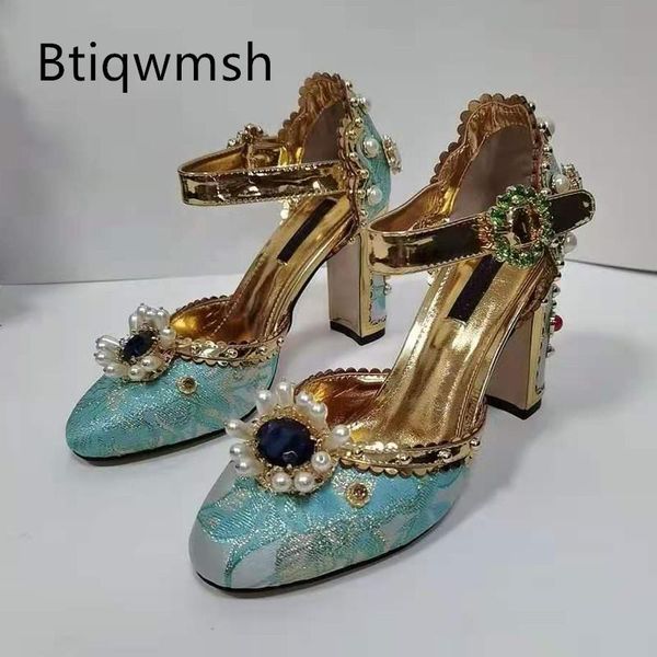 

sandals blue diamond rhinestone women pointed toe pearl flower ankle strap high heels pumps lady party shoes, Black