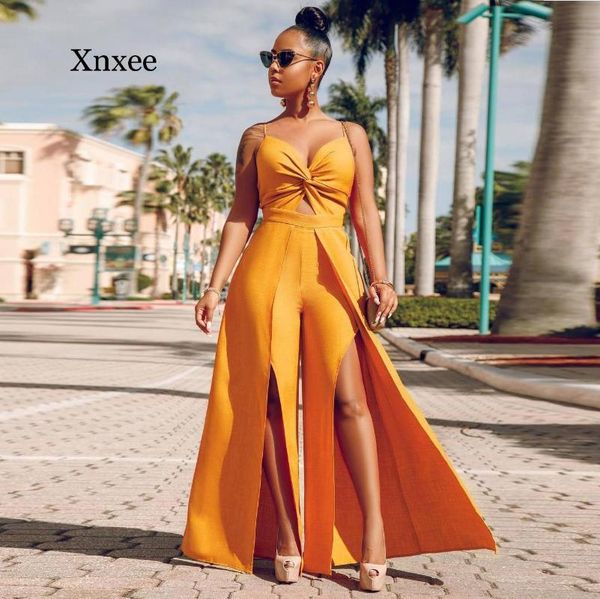 

women's jumpsuits & rompers yellow spaghetti strap summer jumpsuit women high waist body suit solid elegant split wide leg, Black;white