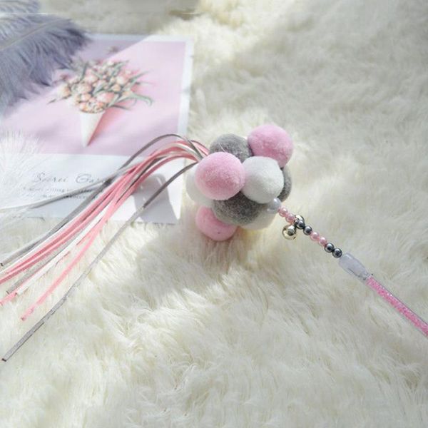 

cat toys 1pc teaser wand beaded decor interactive toy tassel with pompom and bell pet supplies favors playing