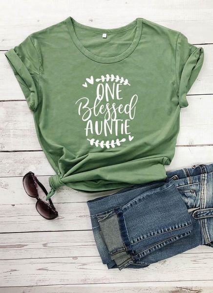 

women's t-shirt auntie-one blessed auntie printed arrival funny casual 100%cotton thanksgiving shirts family group tees aunt gift, White