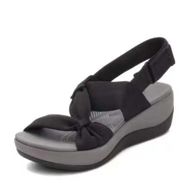 

sandals summer shoes women 2021 solid color bohemian casual wedge female fish mouth beach ladies plus size, Black