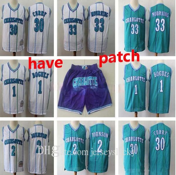 

mens charlottehornetsthrowback 33 alonzo mourning 2 larry johnson 1 bogues 30 dell curry basketball shorts basketball jerseys, Black;red