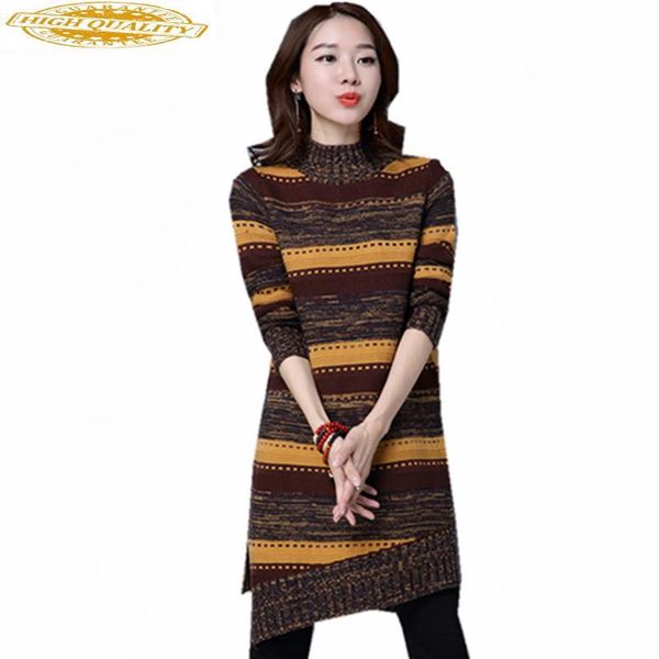 

women's sweaters fashion 2021 autumn winter knitting sweater dress female turtleneck striped pullover casual wool wxf582, White;black