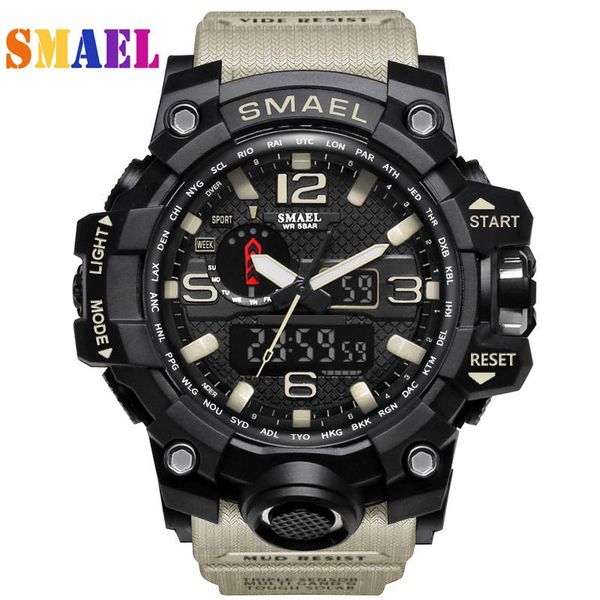 

smael s men sports watches big dial quartz digital watch for led military waterproof wristwatches, Slivery;brown