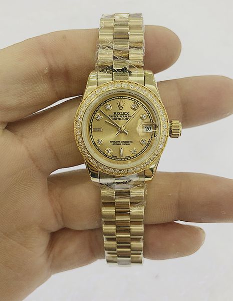 

15 colors women 26mm automatic mechanical diamonds watch no battery sweeping movement self winding stainless steel clock datejust wristwatch, Slivery;brown