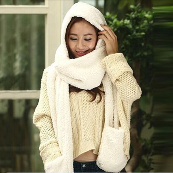 

hats, scarves & gloves sets 3 piece women winter warm soft hood scarf snood pocket hats fashion hooded hat glove, Blue;gray