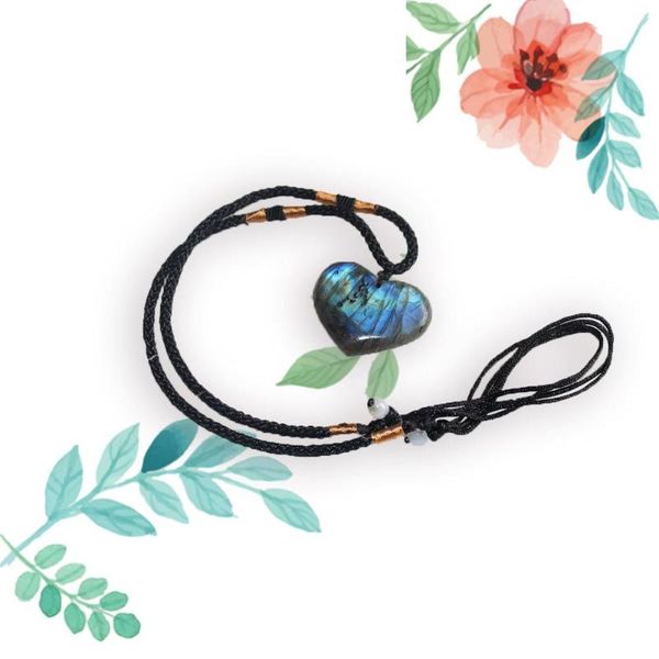

decorative objects & figurines 1pcs natural heart pendant labradorite necklace gem moonstone crafts braid radiation protection original ston