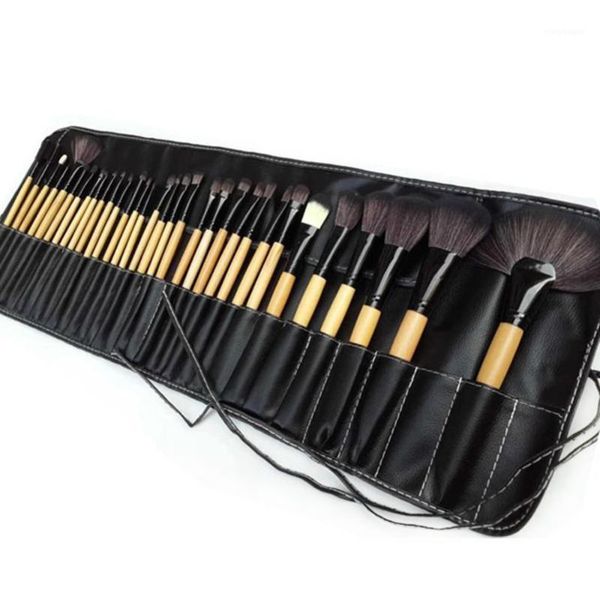 

promotion 32 pcs pro makeup cosmetic brushes wood kit brush set in pouch case tf1