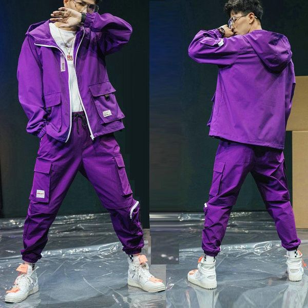 

men's tracksuits hip-hop suit male set track suits sweatsuit man tracksuit mens pant zipper pockets outwear 2pc jacket+pants sets 2021, Gray