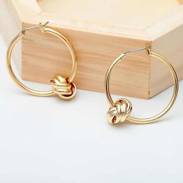 

hoop & huggie chuangu unique alloy knotted earrings gold silver color simple cute round circle fashion brincos oorbellen, Golden;silver