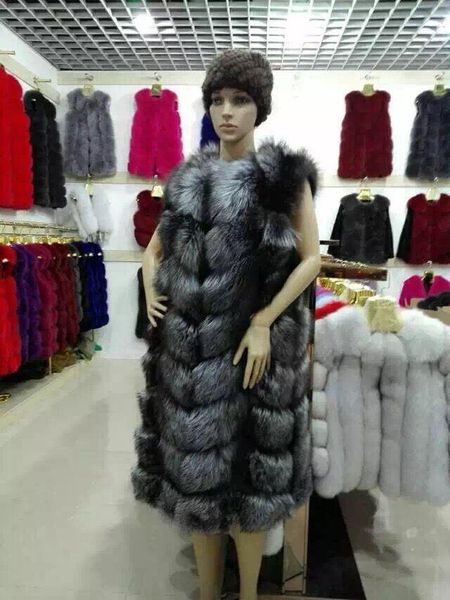 

women's fur & faux women gilets real silver long vests natural winter waistcoat warm fashion sleeveless, Black