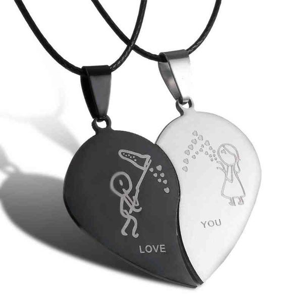 Çift Kırık Kalp Kolye Siyah Gümüş Renk Erkek Kız Gerdanlık Paslanmaz Çelik Aşk Size Klavikula Zincir Sevgililer Günü Takı G1206