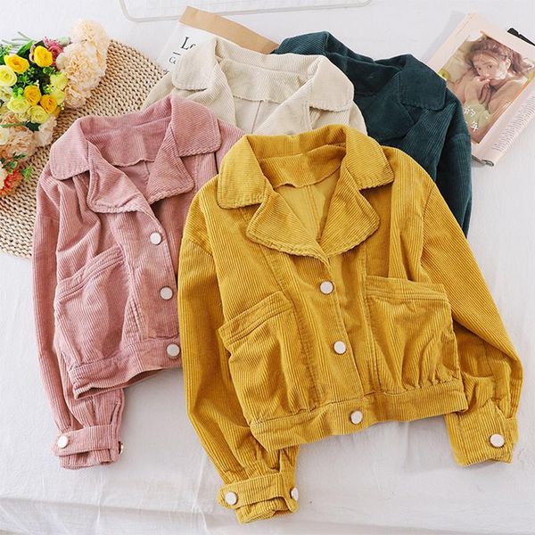 

autumn jackets women corduroy coats loose long sleeve solid lady casual outwear female clothes women's, Black;brown