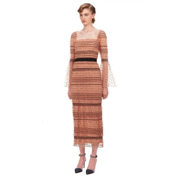 

casual dresses runway a line party squre neck polka dot summer lady vintage midi long vestidos streetwear zs9n, Black;gray