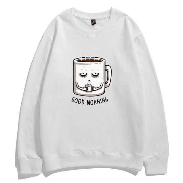 

good morning letter printed sweatshirts funny drink coffee men's hoodies men harajuku warm cotton pullover crewneck streetwear, Black